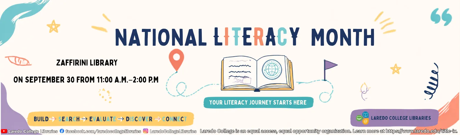 National Literacy Month event at Zaffirini Library, September 30, 2026, from 11 a.m. to 2 p.m